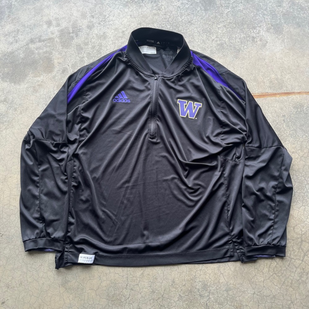 Adidas Washington Huskies Primeblue Quarter Zip Pullover Black Purple Mens Large